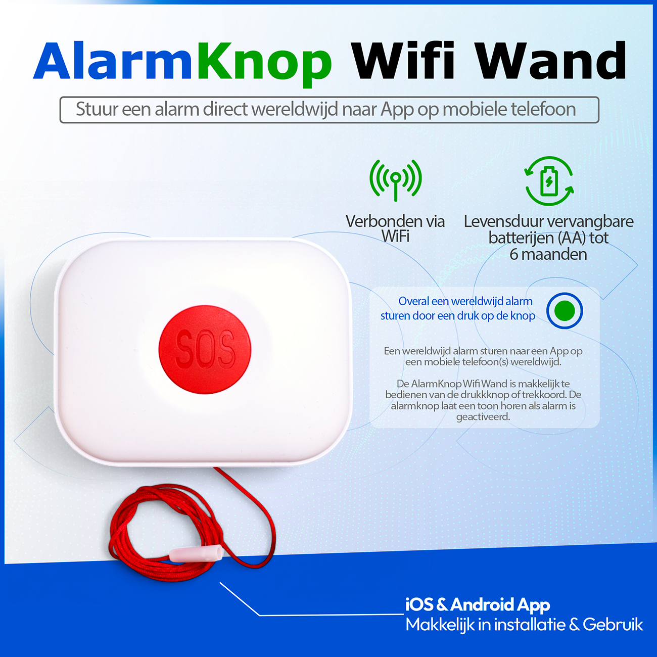 Digicien – Alarmknop Wifi Wand – Senioren alarm – Alarmknop voor ouderen – Persoonlijk alarm