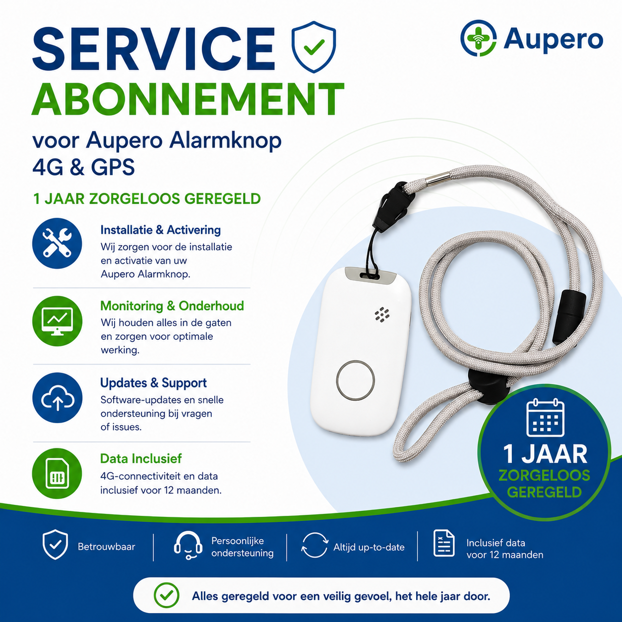 Service abonnement voor Aupero Alarmknop 4G GPS
